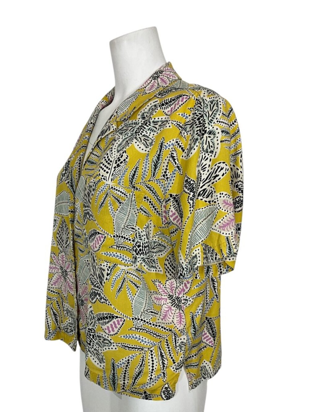 Marine Layer Lucy Resort Shirt L Bamboo Floral Yellow Boxy - Picture 6 of 15